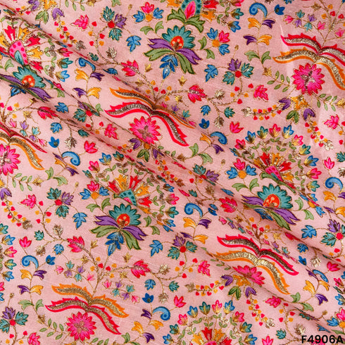 Positional Print Semi Dupion Silk Fabric-F4906