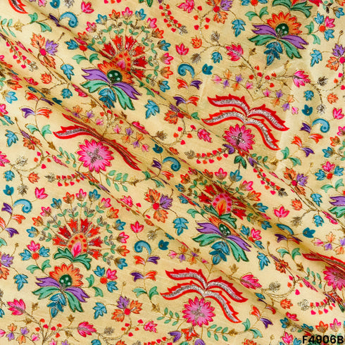 Positional Print Semi Dupion Silk Fabric-F4906