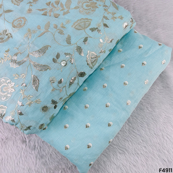 Zari Thread Embroidered Linen Cotton Fabric-F4911