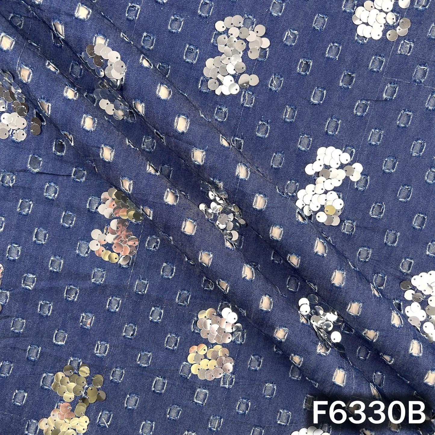 Sequins Cut Work Denim Fabric - F6330