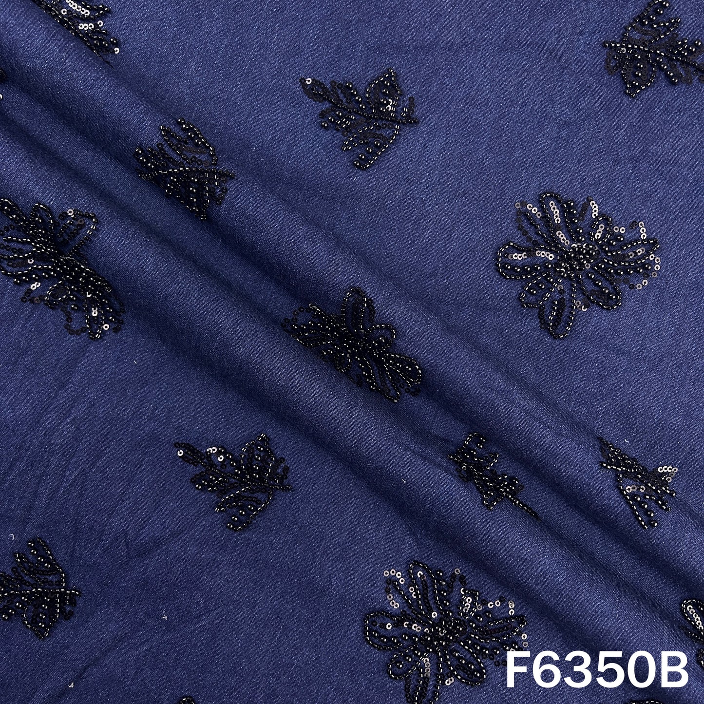 Cut Dana Sequins Pearl Embroidered Denim Fabric - F6350
