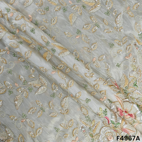 Dyeable Cut Dana Thread Sequins Embroidered Simmer Tissue Fabric-F4967