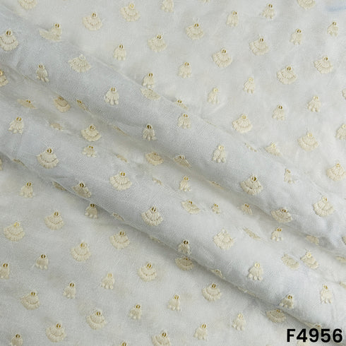 Dyeable Thread Sequins Buti Work Dola Silk Fabric-F4956