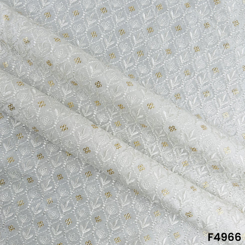 Dyeable Thread Sequins Embroidered Dola Silk Fabric-F4966