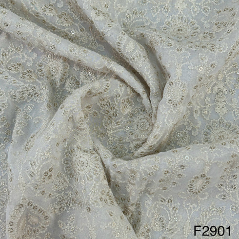 Dyeable Thread Sequins Embroidered Georgette Fabric- F2901