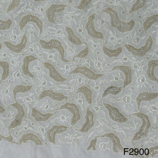 Dyeable Zari Thread Embroidered Chinon Chiffon Fabric- F2900