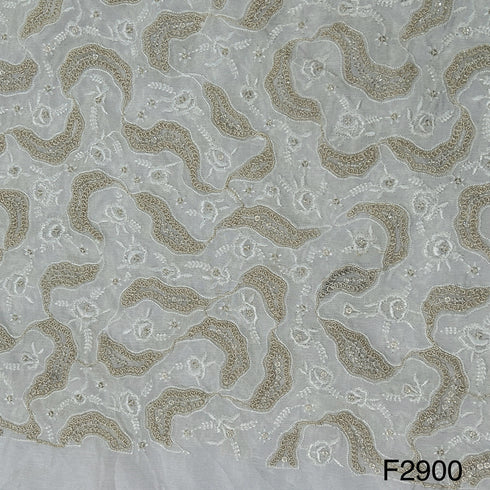 Dyeable Zari Thread Embroidered Chinon Chiffon Fabric- F2900