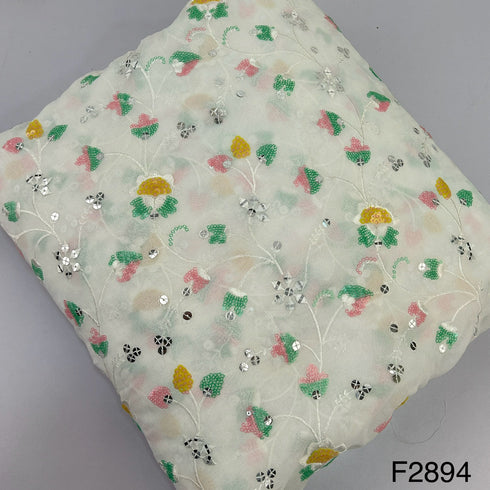 Dyeable Thread Sequins embroidered Georgette Fabric- F2894