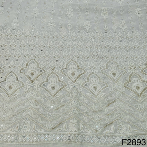 Dyeable Thread Sequins Embroidered Georgette Fabric - F2893