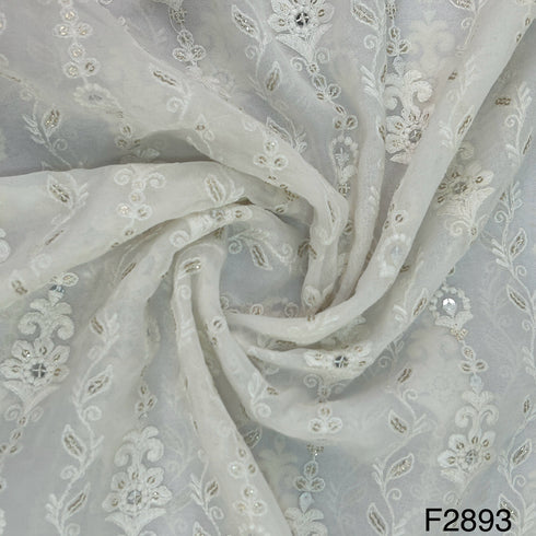 Dyeable Thread Sequins Embroidered Georgette Fabric - F2893