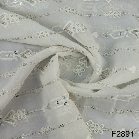 Dyeable Thread Sequins Embroidered Georgette Fabric-F2891