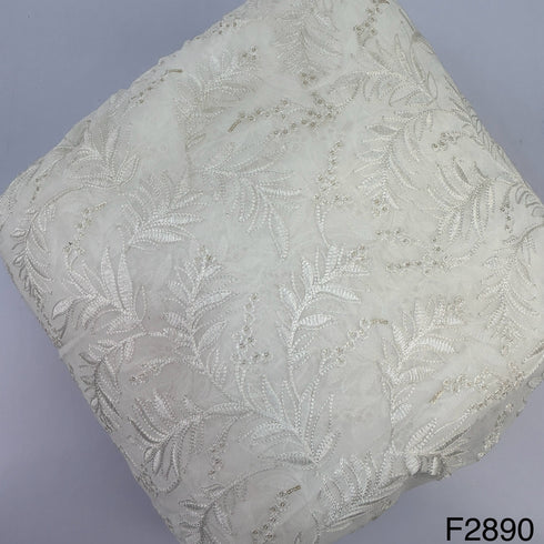 Dyeable Thread Sequins Embroidered Georgette Fabric - F2890