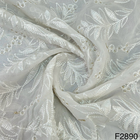 Dyeable Thread Sequins Embroidered Georgette Fabric - F2890