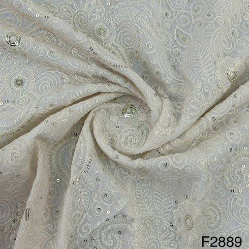 Dyeable Thread Sequins Embroidered Georgette Fabric-F2889