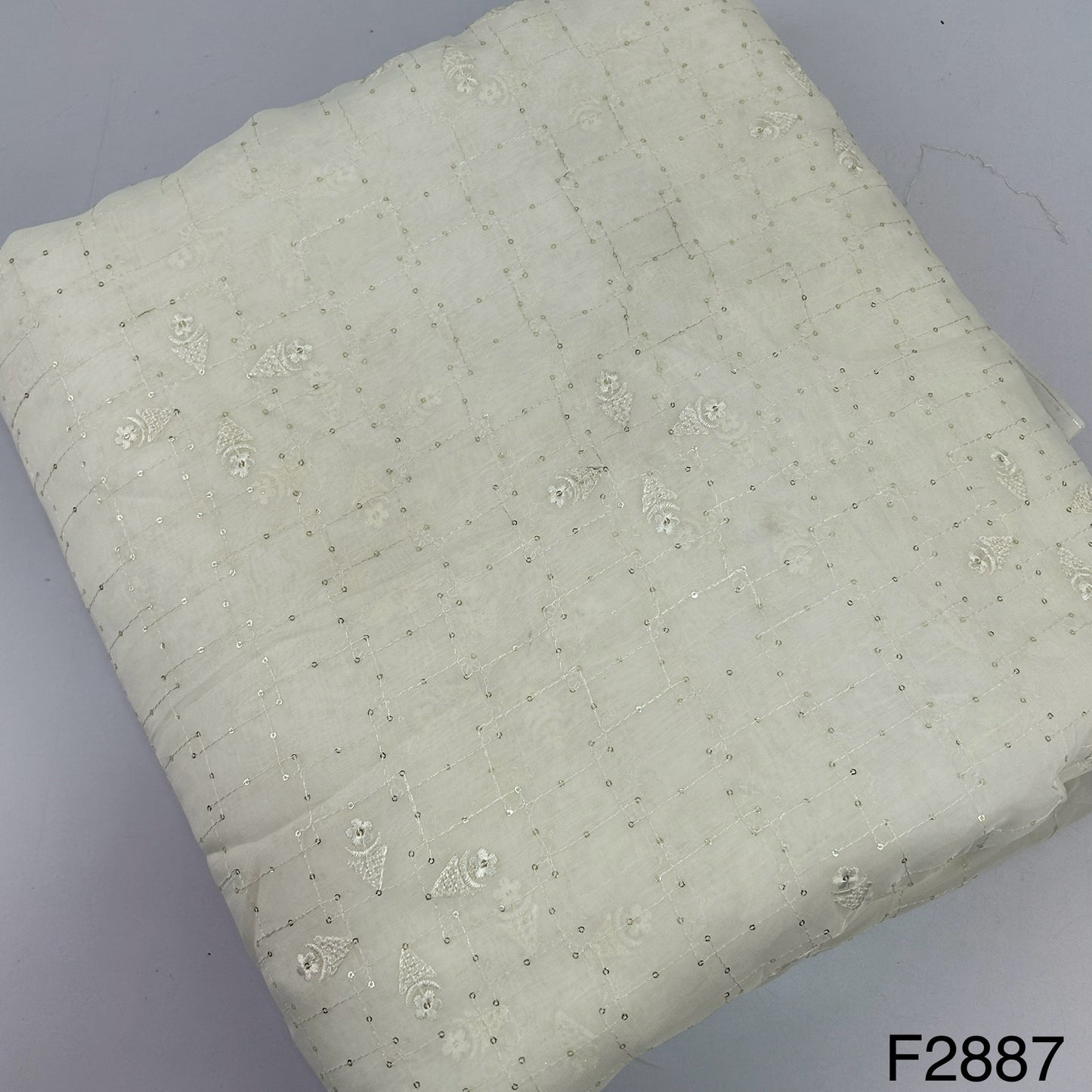 Thread Sequins Organza Fabric-F2887