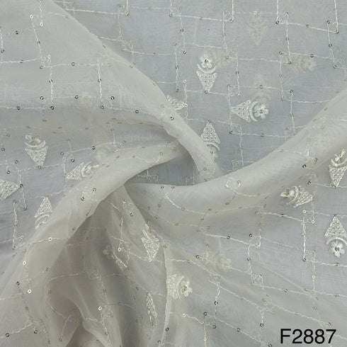 Thread Sequins Organza Fabric-F2887