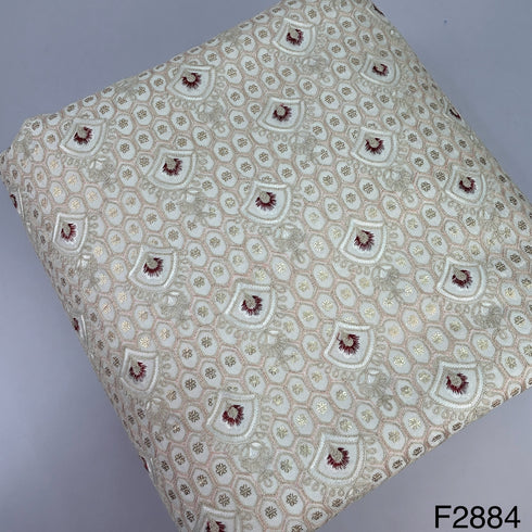 Thread Embroidered Silk Fabric-F2884