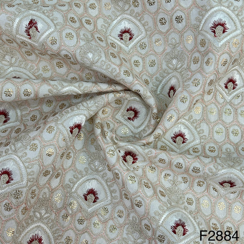 Thread Embroidered Silk Fabric-F2884