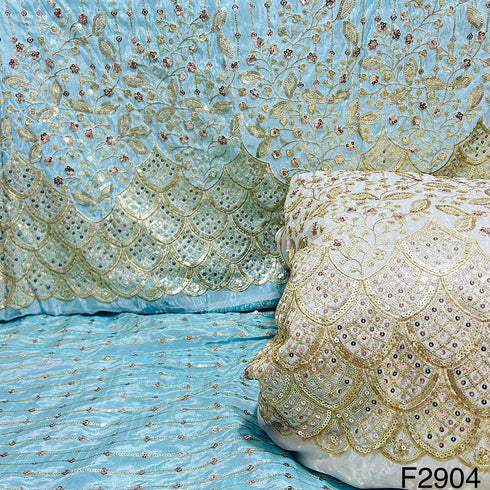 Zari Sequins Embroidered Tissue Silk Fabric-F2904