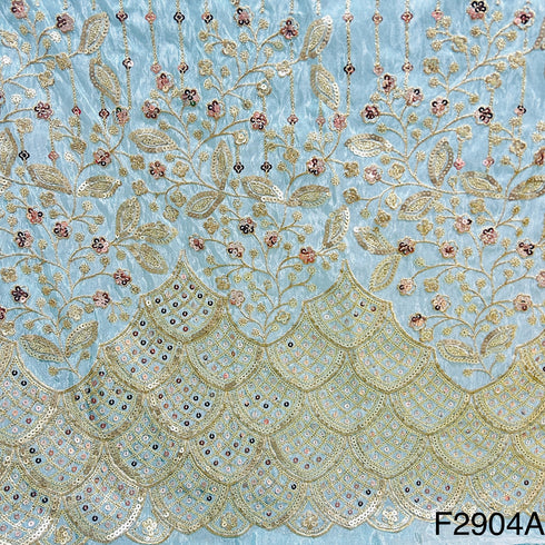 Zari Sequins Embroidered Tissue Silk Fabric-F2904