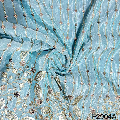 Zari Sequins Embroidered Tissue Silk Fabric-F2904