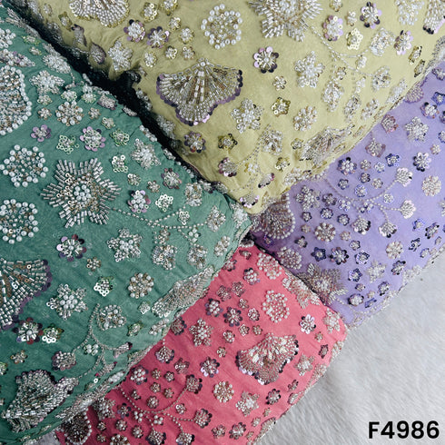 Cut Dana Pearls Embroidered Georgette Fabric-F4986