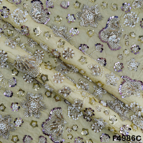 Cut Dana Pearls Embroidered Georgette Fabric-F4986