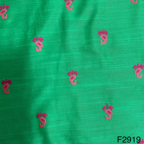 Thread Embroidered Cotton Silk Fabric-F2919