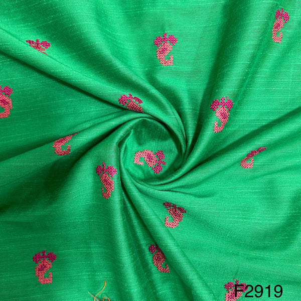 Thread Embroidered Cotton Silk Fabric-F2919