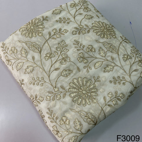 Dyeable Thread Zari Sequins Georgette Fabric - F3009