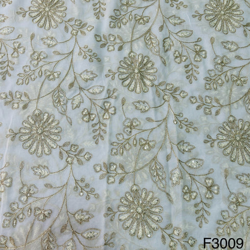 Dyeable Thread Zari Sequins Georgette Fabric - F3009