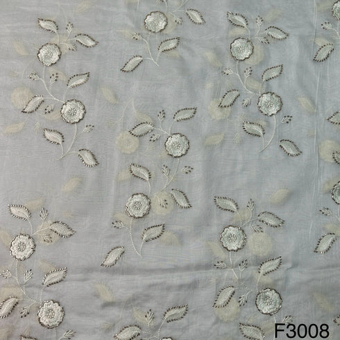 Dyeable Thread Cut Dana Work Embroidered Organza Fabric - F3008