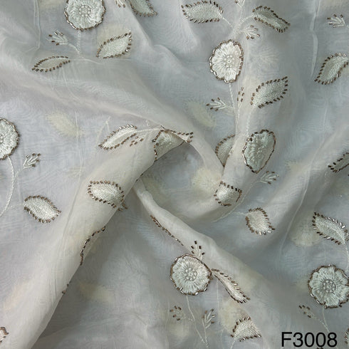 Dyeable Thread Cut Dana Work Embroidered Organza Fabric - F3008