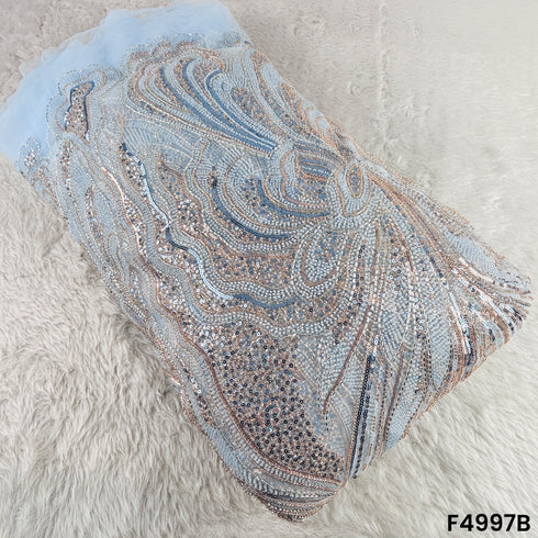 Cut Dana Thread Sequins Embroidered Net Fabric-F4997