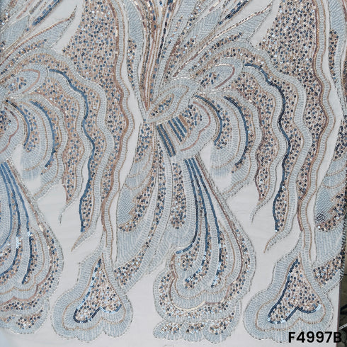 Cut Dana Thread Sequins Embroidered Net Fabric-F4997