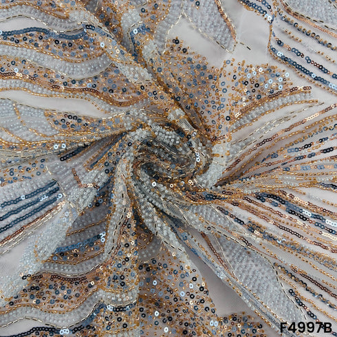 Cut Dana Thread Sequins Embroidered Net Fabric-F4997