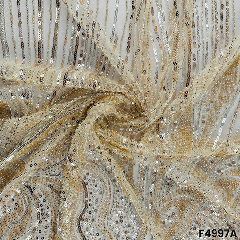 Cut Dana Thread Sequins Embroidered Net Fabric-F4997
