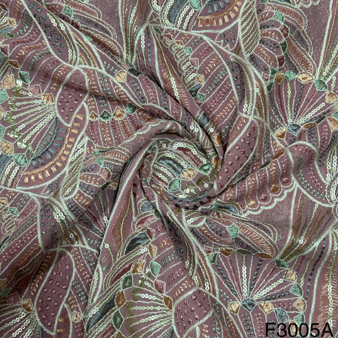 Thread Zari Sequins Embroidered Georgette Fabric-3005