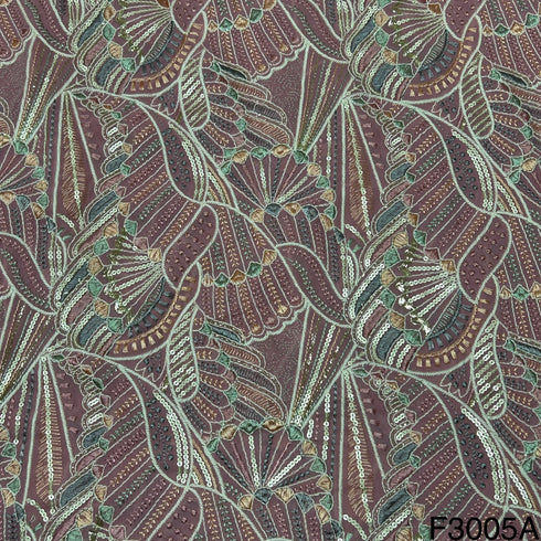 Thread Zari Sequins Embroidered Georgette Fabric-3005