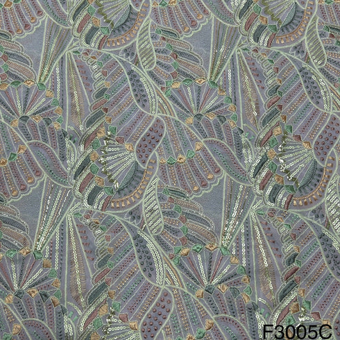 Thread Zari Sequins Embroidered Georgette Fabric-3005