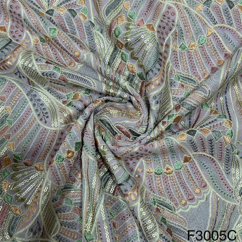 Thread Zari Sequins Embroidered Georgette Fabric-3005