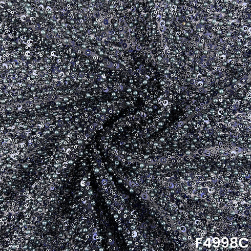 Cut Dana Sequins Pearl Embroidered Net Fabric-F4998