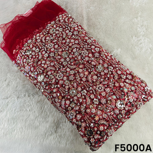 Cut Dana Sequins Pearl Embroidered Net Fabric-F5000