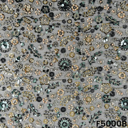 Cut Dana Sequins Pearl Embroidered Net Fabric-F5000