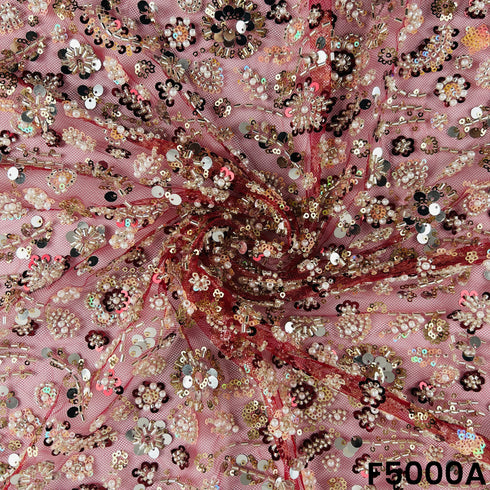 Cut Dana Sequins Pearl Embroidered Net Fabric-F5000