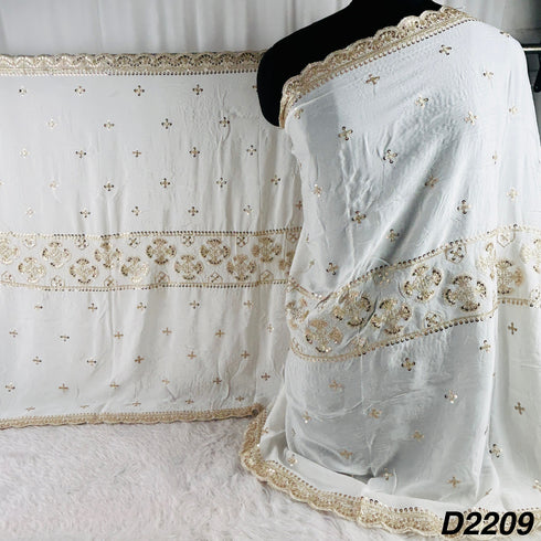 Dyeable Zari Sequins Embroidered Chinon chiffon Dupatta-D2209