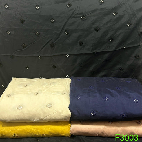 Thread Mirror Work Cotton Silk Fabric-F3003