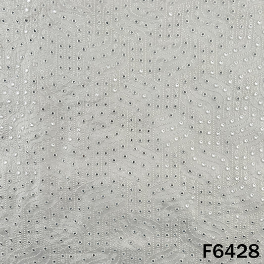 Dyeable Thread Embroidered Mirror Work Dola Silk Fabric - F6428