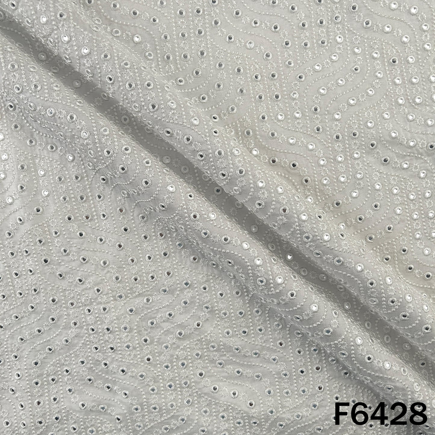 Dyeable Thread Embroidered Mirror Work Dola Silk Fabric - F6428