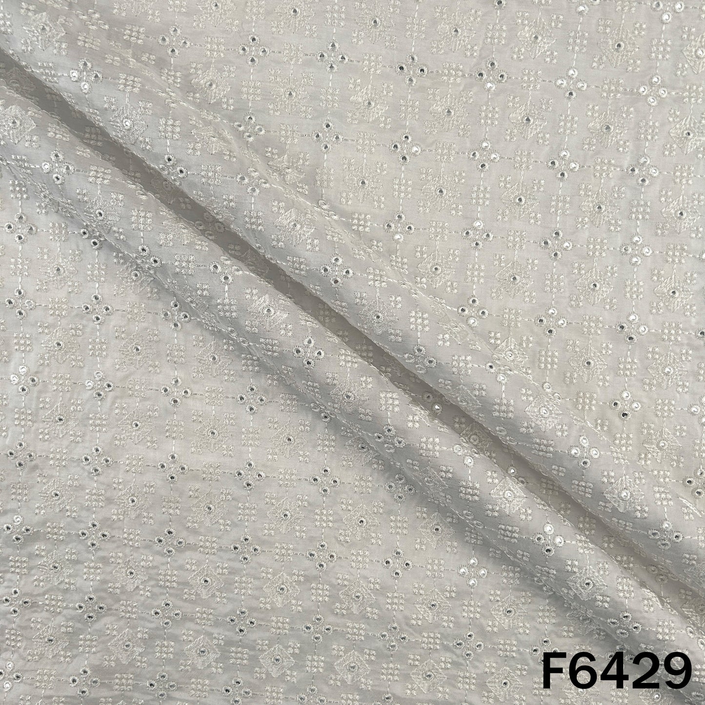 Dyeable Thread Embroidered Mirror Work Dola Silk Fabric - F6429